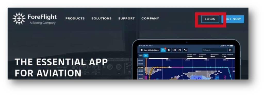 foreflight login e tikliyoruz
